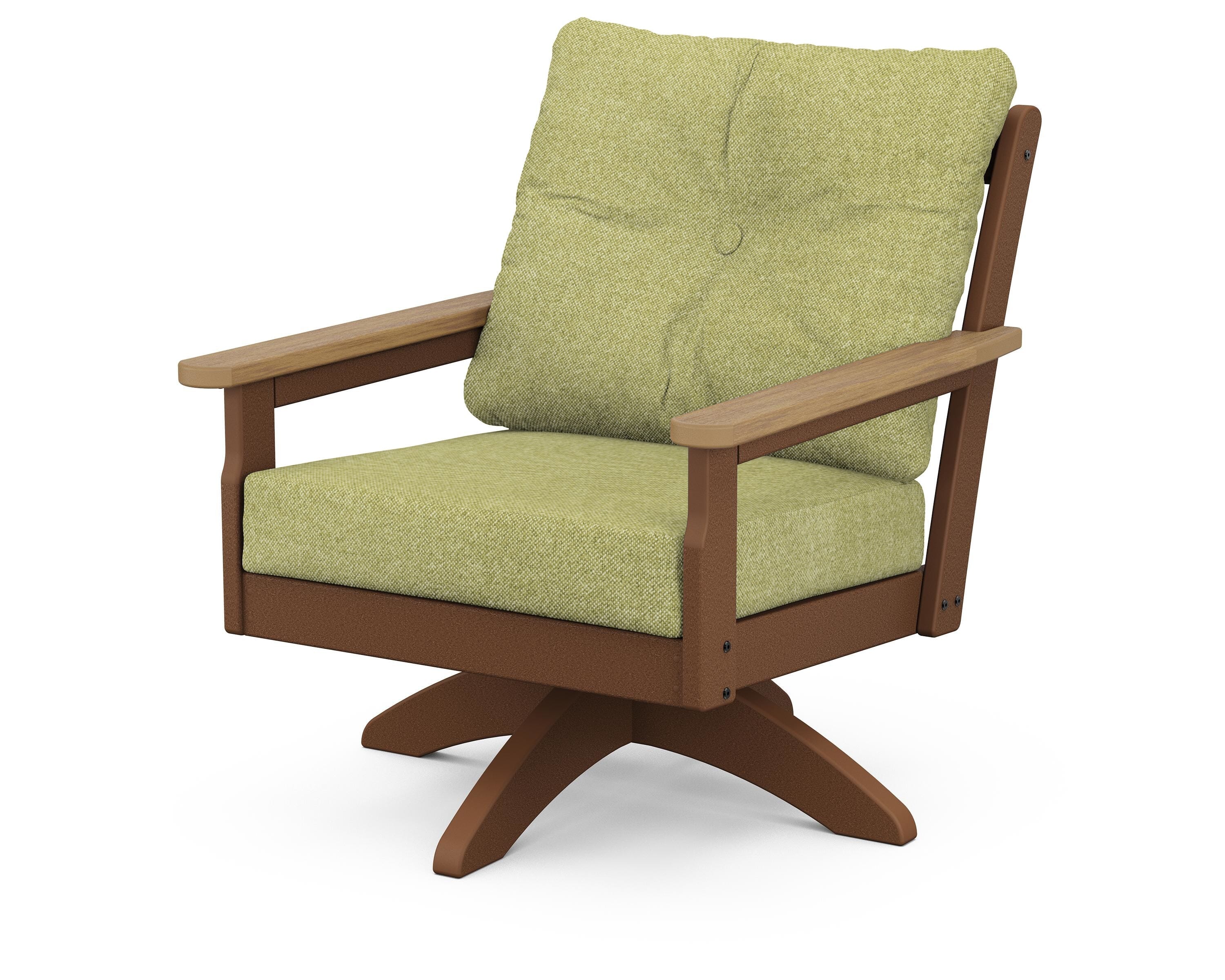 POLYWOOD® Vineyard Deep Seating Swivel Chair in Teak / Natural / Chartreuse Boucle