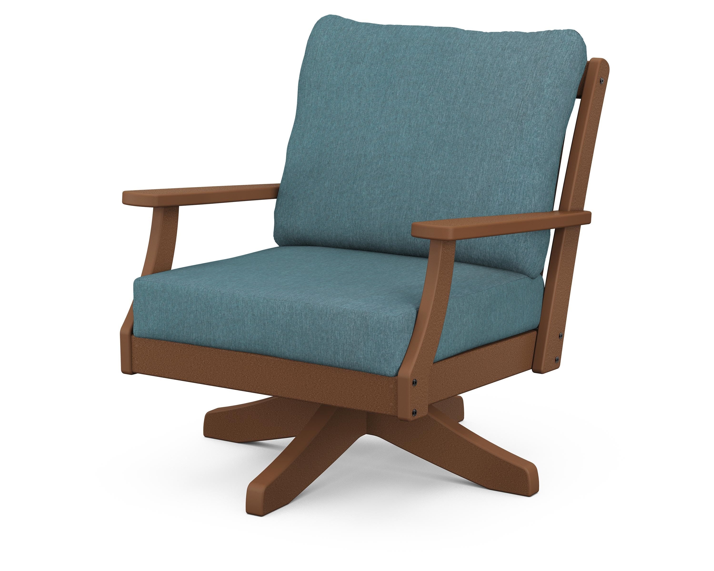 POLYWOOD® Braxton Deep Seating Swivel Chair in Teak / Ocean Teal