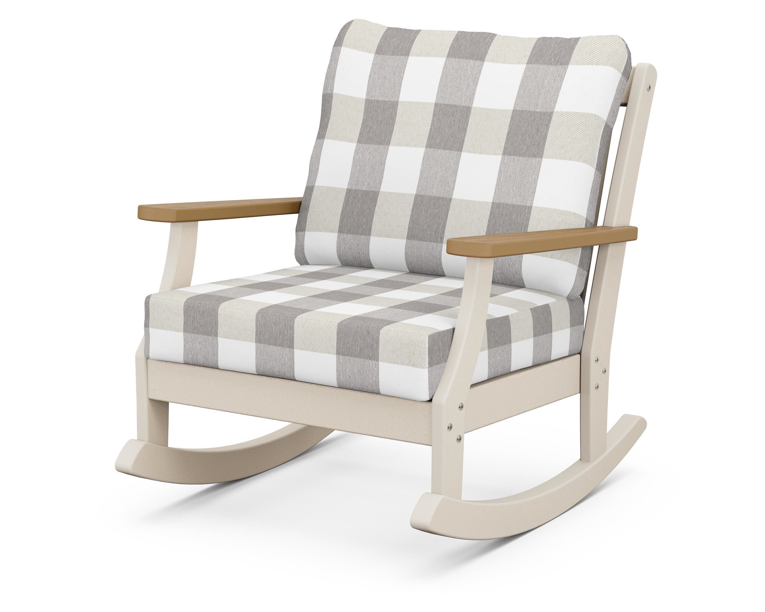 POLYWOOD® Braxton Deep Seating Rocking Chair in Sand / Natural / Buffalo Plaid Grey Mist
