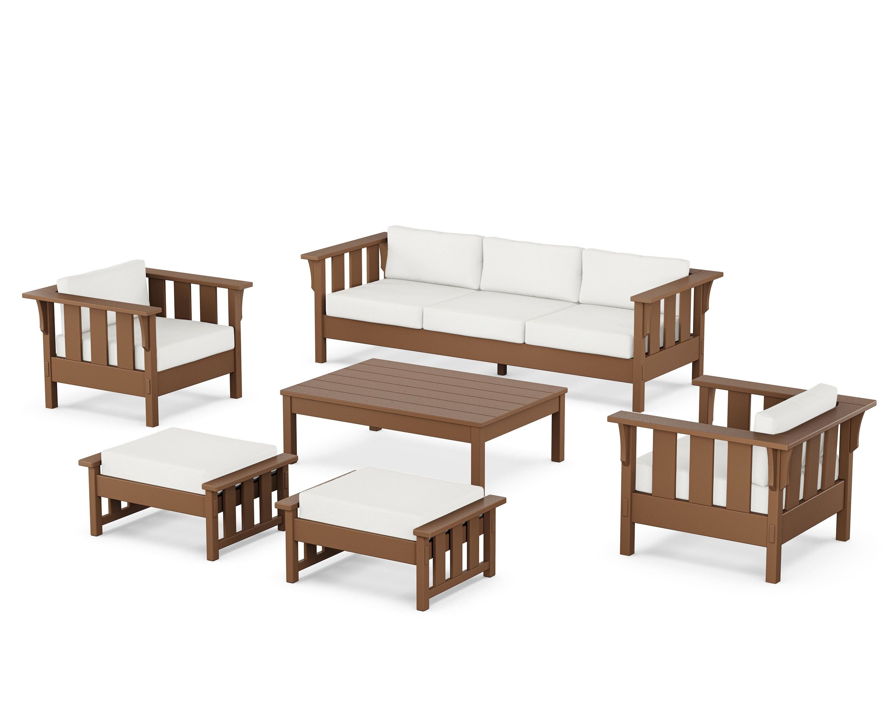 Martha Stewart by POLYWOOD® Acadia 6-Piece Lounge Sofa Set in Teak / Natural Linen