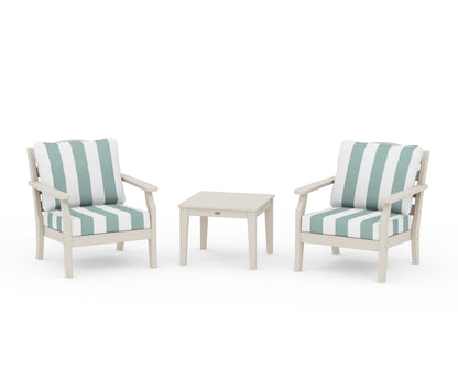 Draper James™ by  POLYWOOD® Savannah 3-Piece Deep Seating Set in Sand / Cabana Stripe Glacier Spa