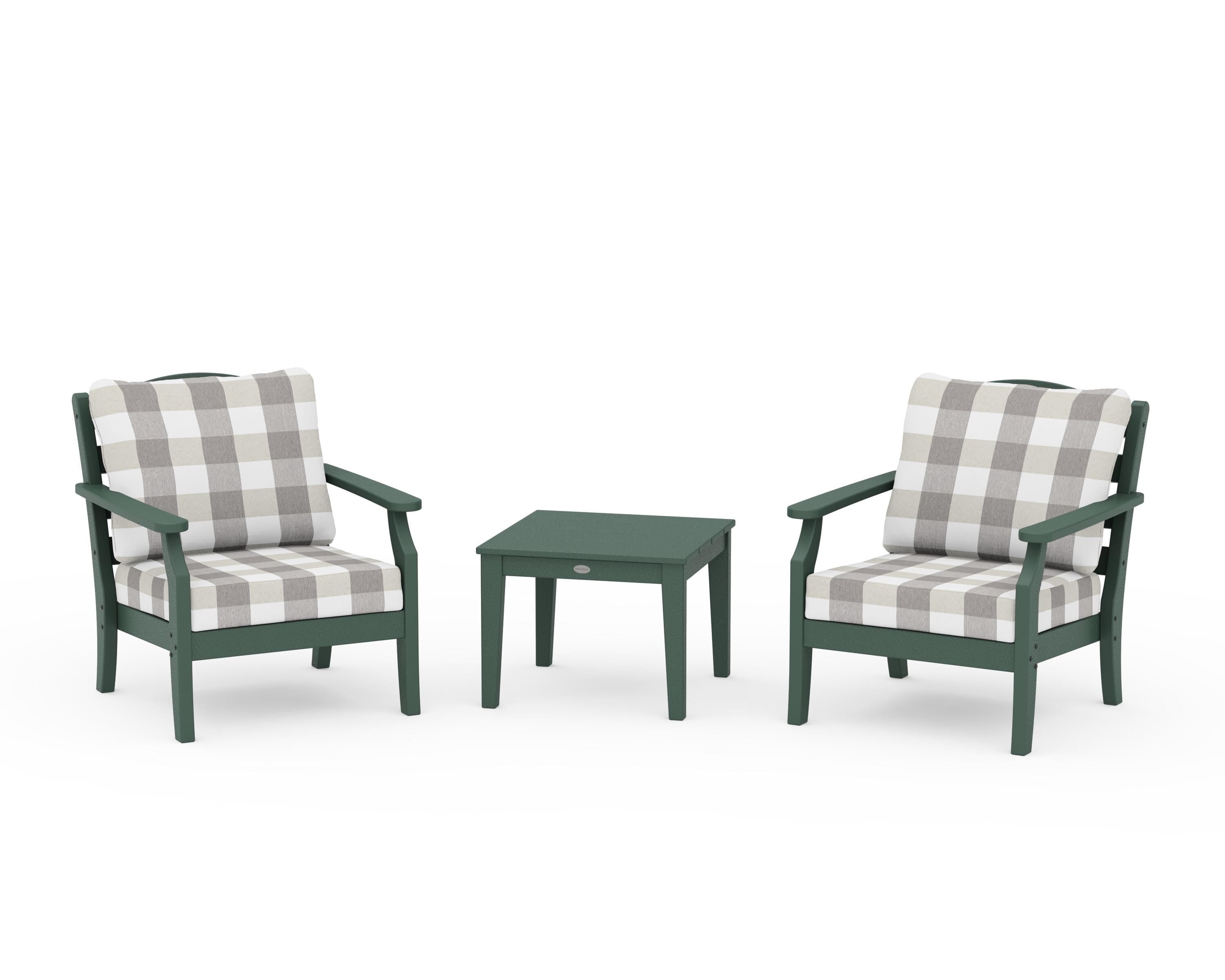 Draper James™ by  POLYWOOD® Savannah 3-Piece Deep Seating Set in Green / Buffalo Plaid Grey Mist
