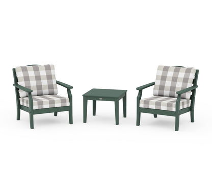 Draper James™ by  POLYWOOD® Savannah 3-Piece Deep Seating Set in Green / Buffalo Plaid Grey Mist