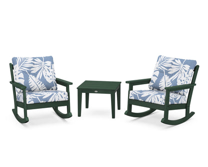 POLYWOOD® Vineyard 3-Piece Deep Seating Rocker Set in Green / Leaf Sky Blue
