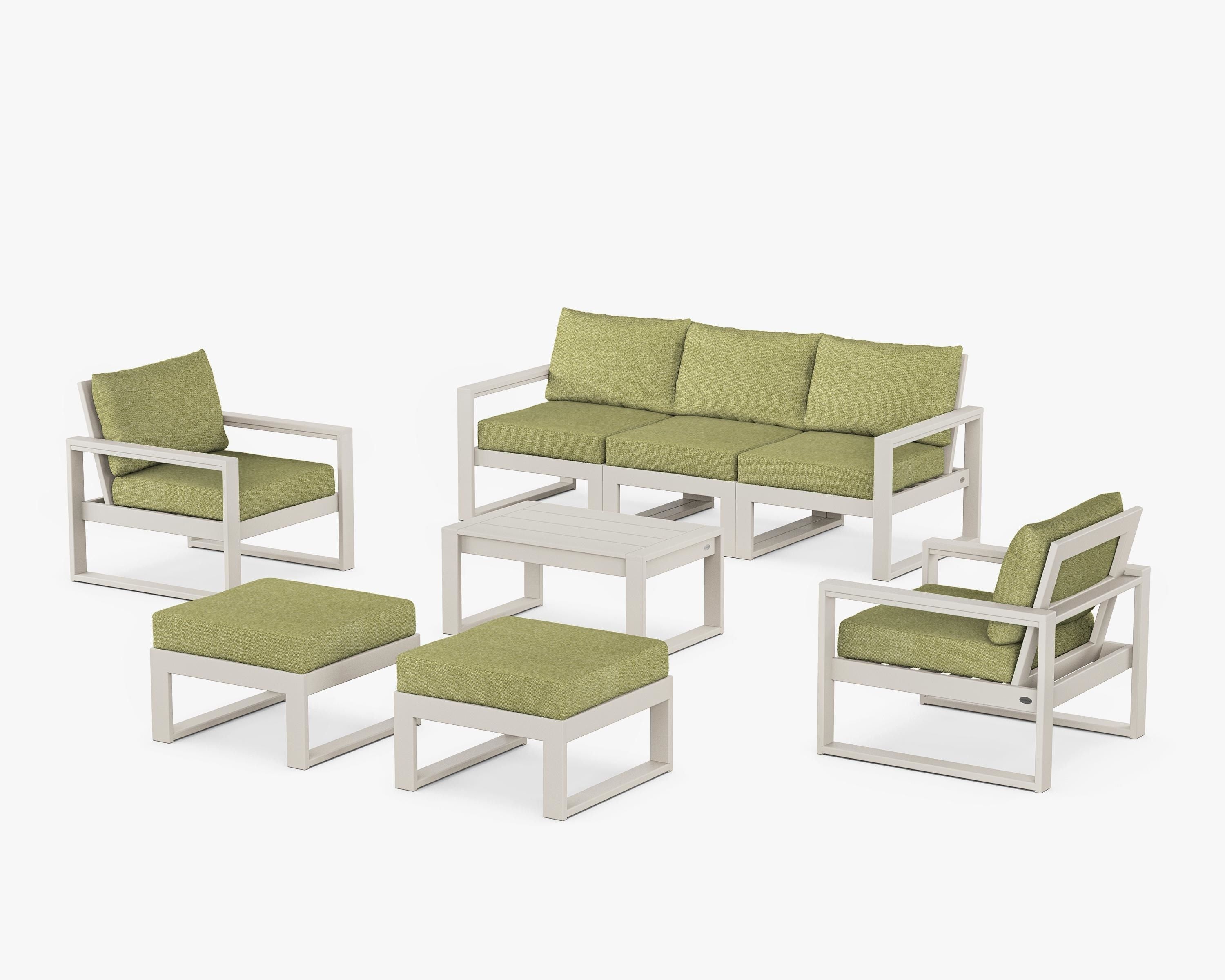 POLYWOOD® EDGE Sectional 8-Piece Lounge Sofa Set in Sand / Chartreuse Boucle