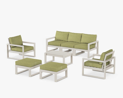 POLYWOOD® EDGE Sectional 8-Piece Lounge Sofa Set in Sand / Chartreuse Boucle