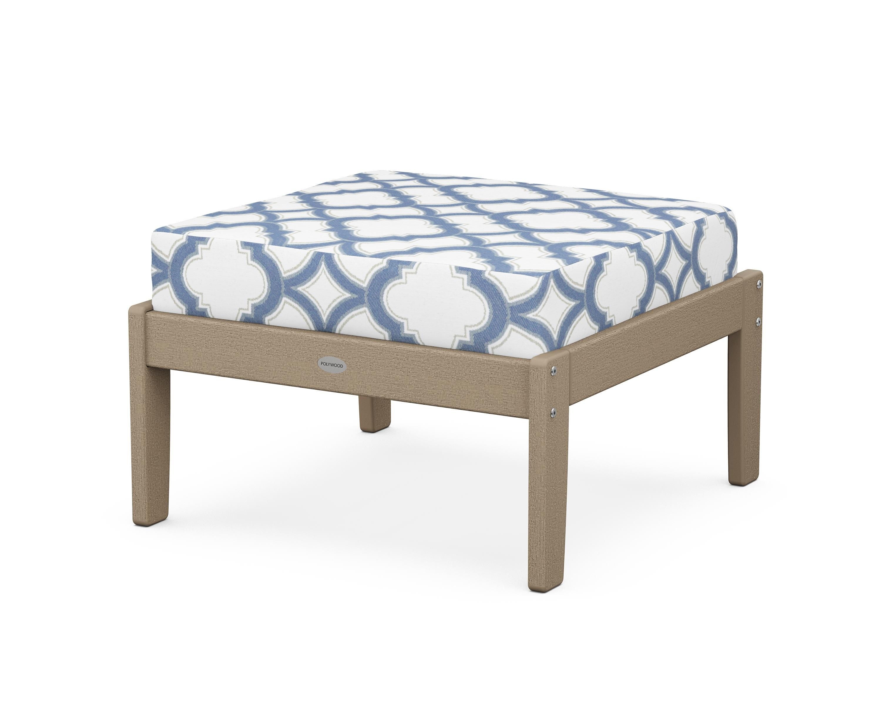 POLYWOOD® Braxton Deep Seating Ottoman in Vintage Sahara / Trellis Sky Blue