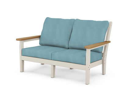 POLYWOOD® Chippendale Deep Seating Loveseat in Sand / Natural / Lattice Sky Blue
