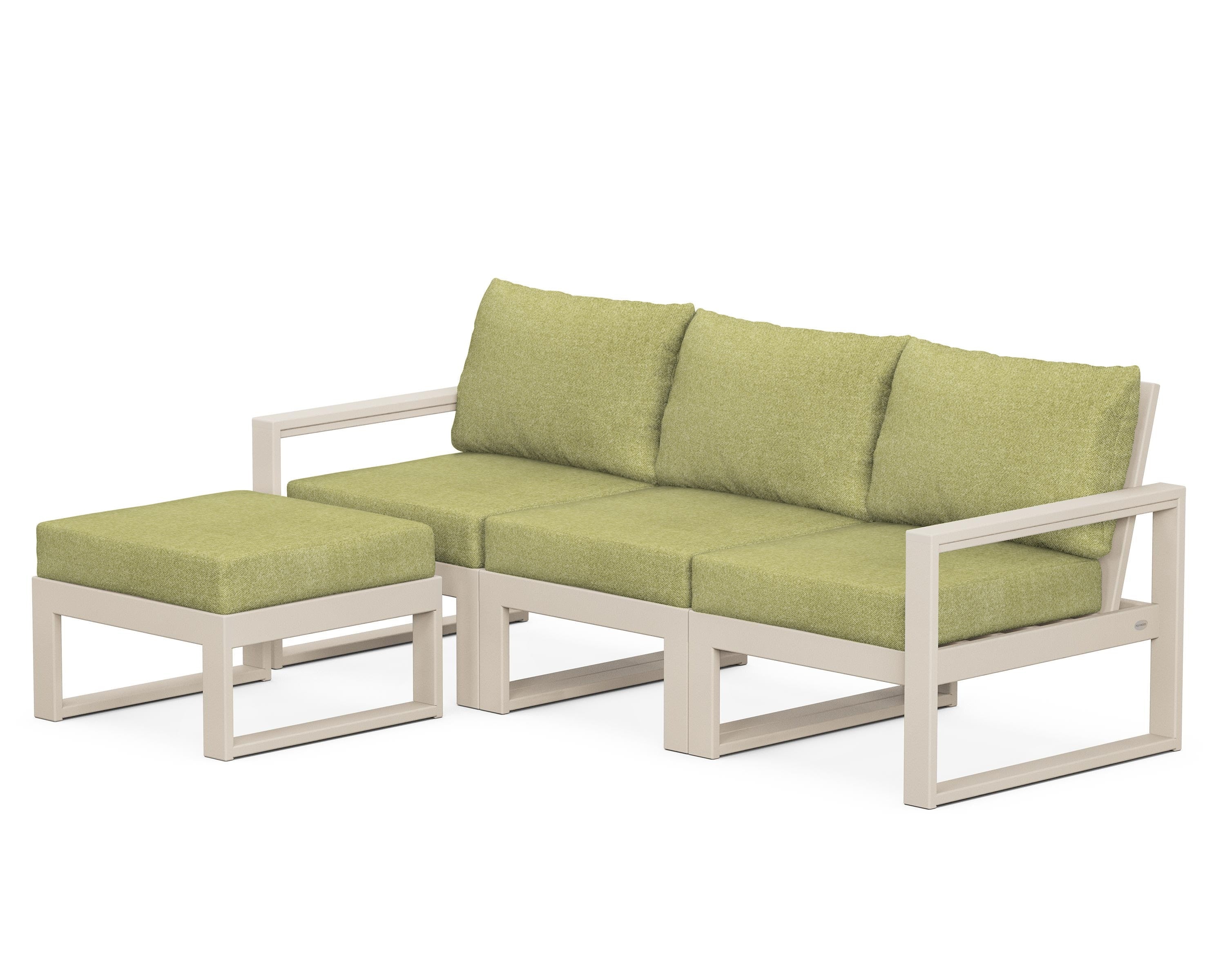 POLYWOOD® EDGE 4-Piece Modular Deep Seating Set with Ottoman in Sand / Chartreuse Boucle
