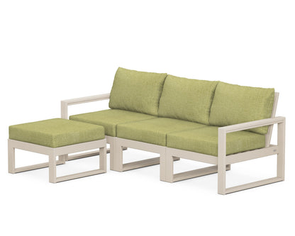 POLYWOOD® EDGE 4-Piece Modular Deep Seating Set with Ottoman in Sand / Chartreuse Boucle