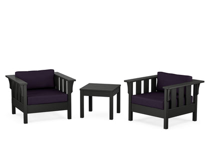 Martha Stewart by POLYWOOD® Acadia 3-Piece Deep Seating Set in Black / Navy Linen
