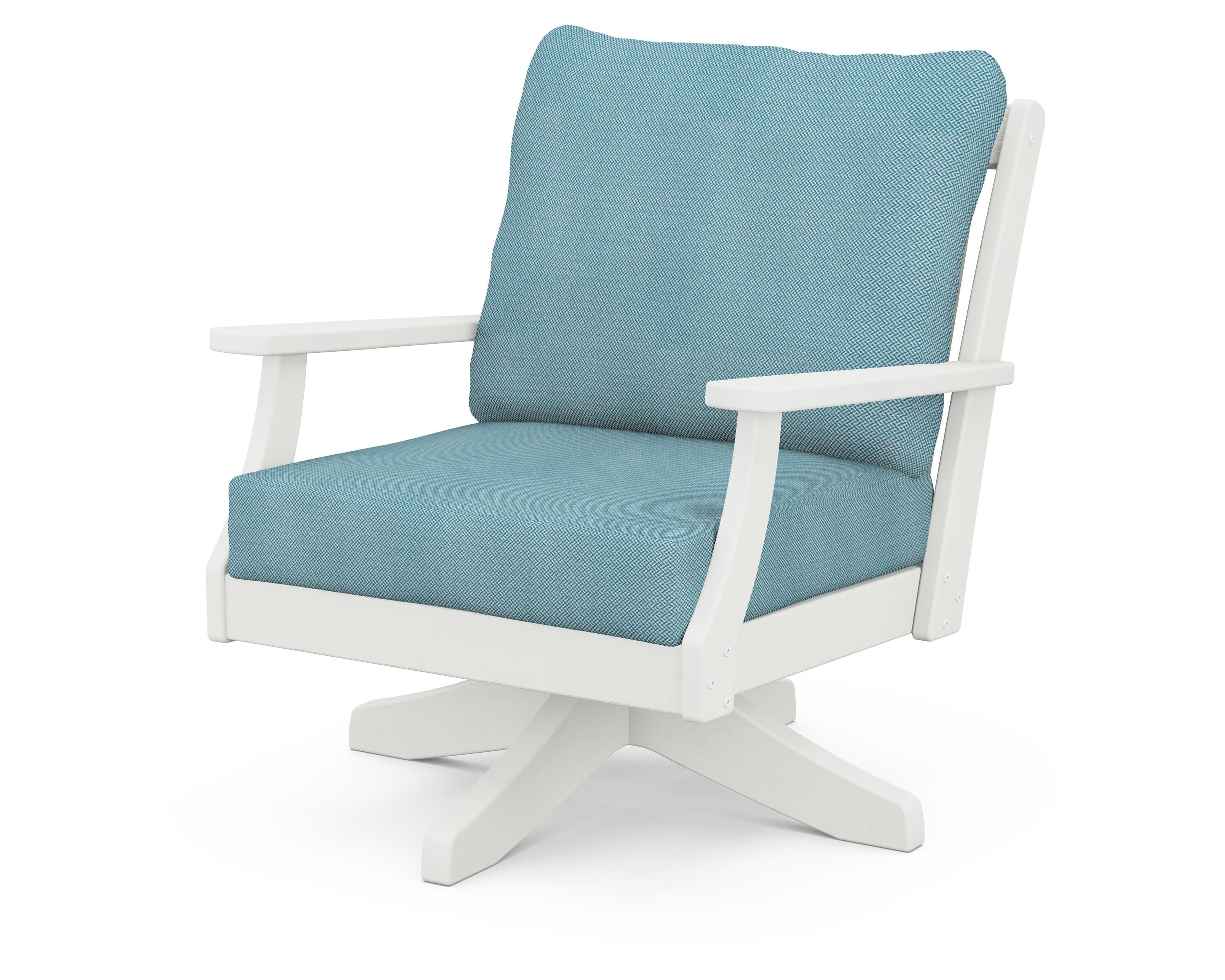 POLYWOOD® Braxton Deep Seating Swivel Chair in Vintage White / Lattice Sky Blue
