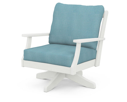 POLYWOOD® Braxton Deep Seating Swivel Chair in Vintage White / Lattice Sky Blue