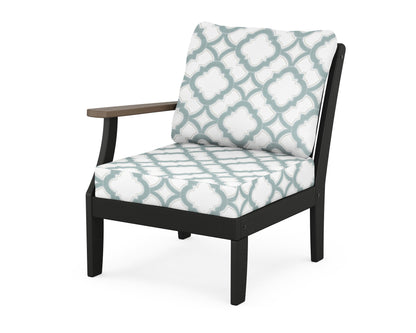 POLYWOOD® Braxton Modular Left Arm Chair in Black / Kona / Trellis Glacier Spa