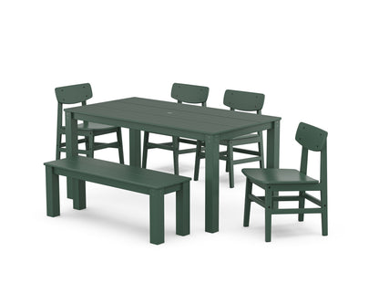 POLYWOOD® Modern Studio Urban Chair 6-Piece Parsons Dining Set with Bench in Green