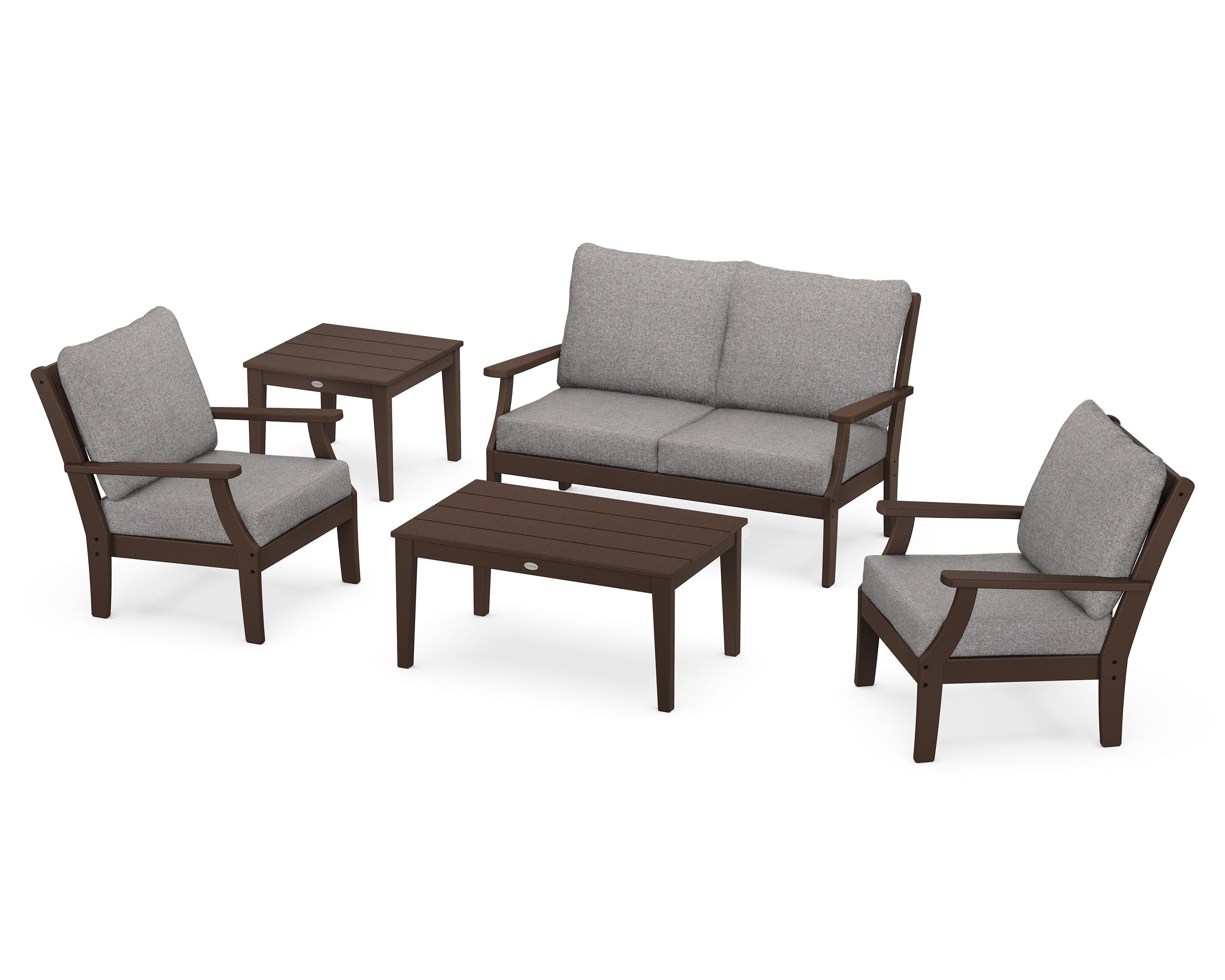 POLYWOOD® Braxton 5-Piece Deep Seating Set in Mahogany / Grey Mist