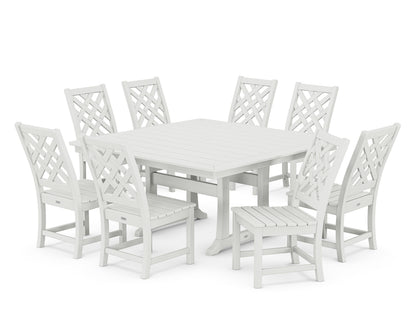 Country Living Wovendale Side Chair 9-Piece Square Dining Set with Trestle Legs in White