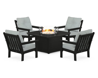 POLYWOOD® Vineyard 5-Piece Conversation Set with Fire Pit Table in Black / Spa