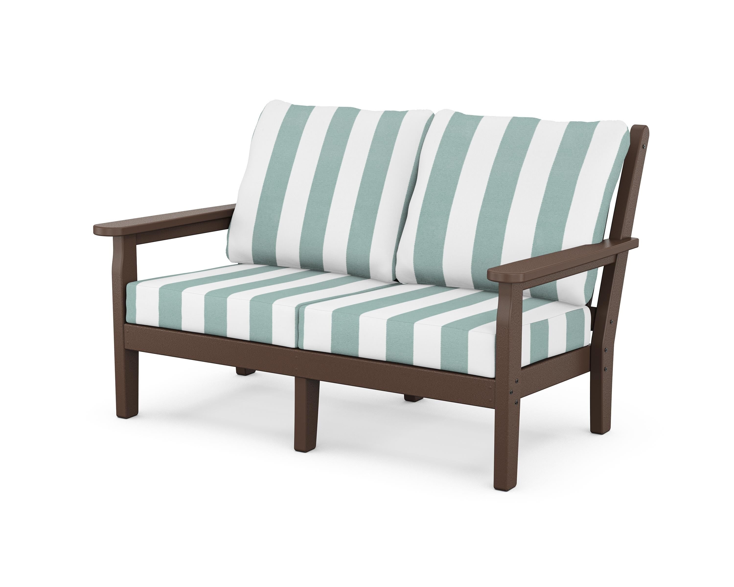 POLYWOOD® Chippendale Deep Seating Loveseat in Mahogany / Cabana Stripe Glacier Spa
