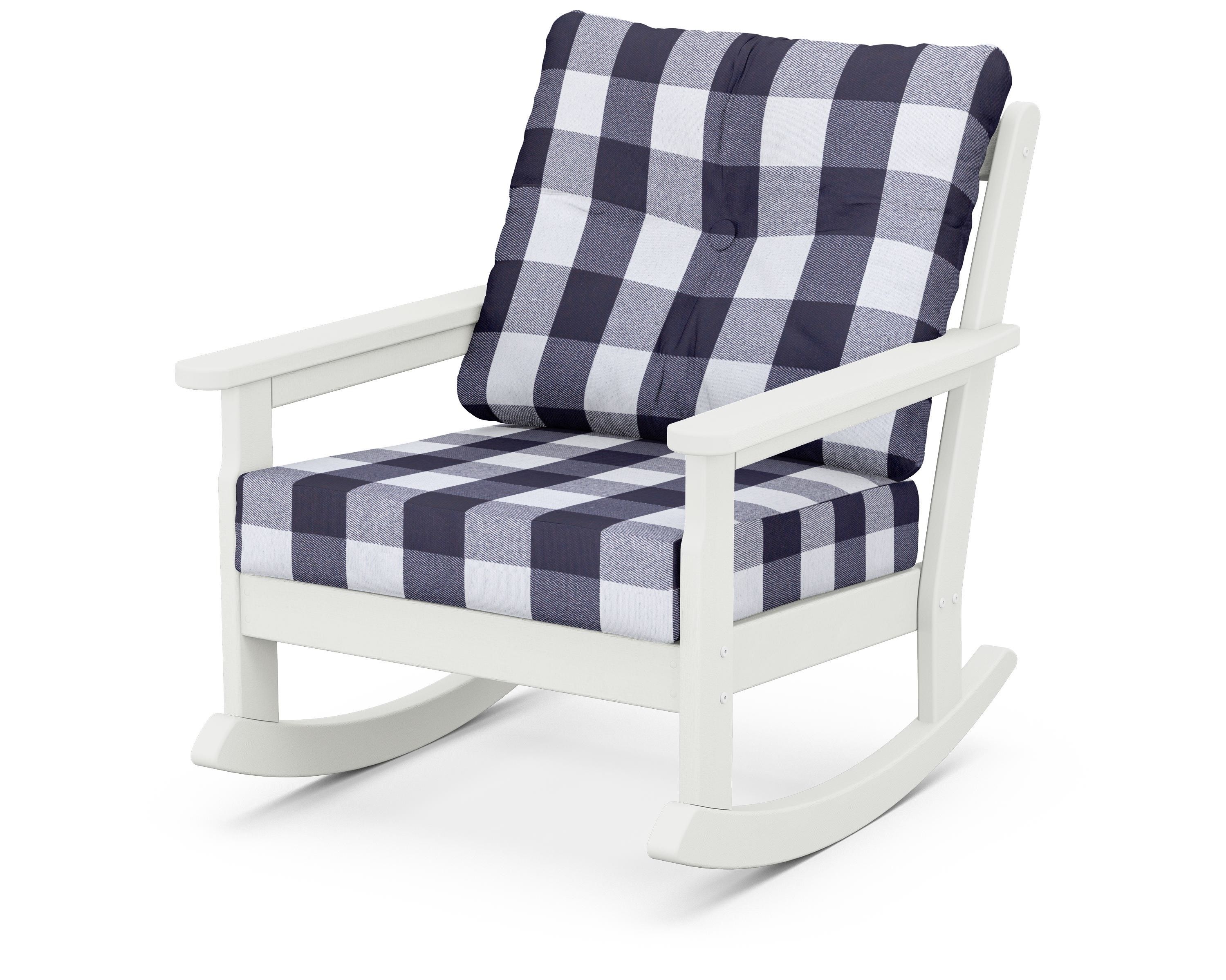 POLYWOOD® Vineyard Deep Seating Rocking Chair in Vintage White / Buffalo Plaid Navy