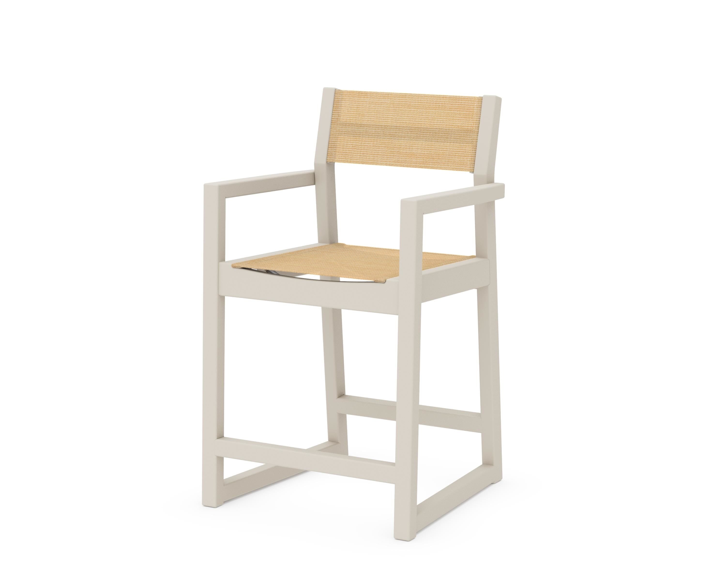 POLYWOOD® EDGE Sling Counter Arm Chair in Sand / Dupioni Apricot Sling