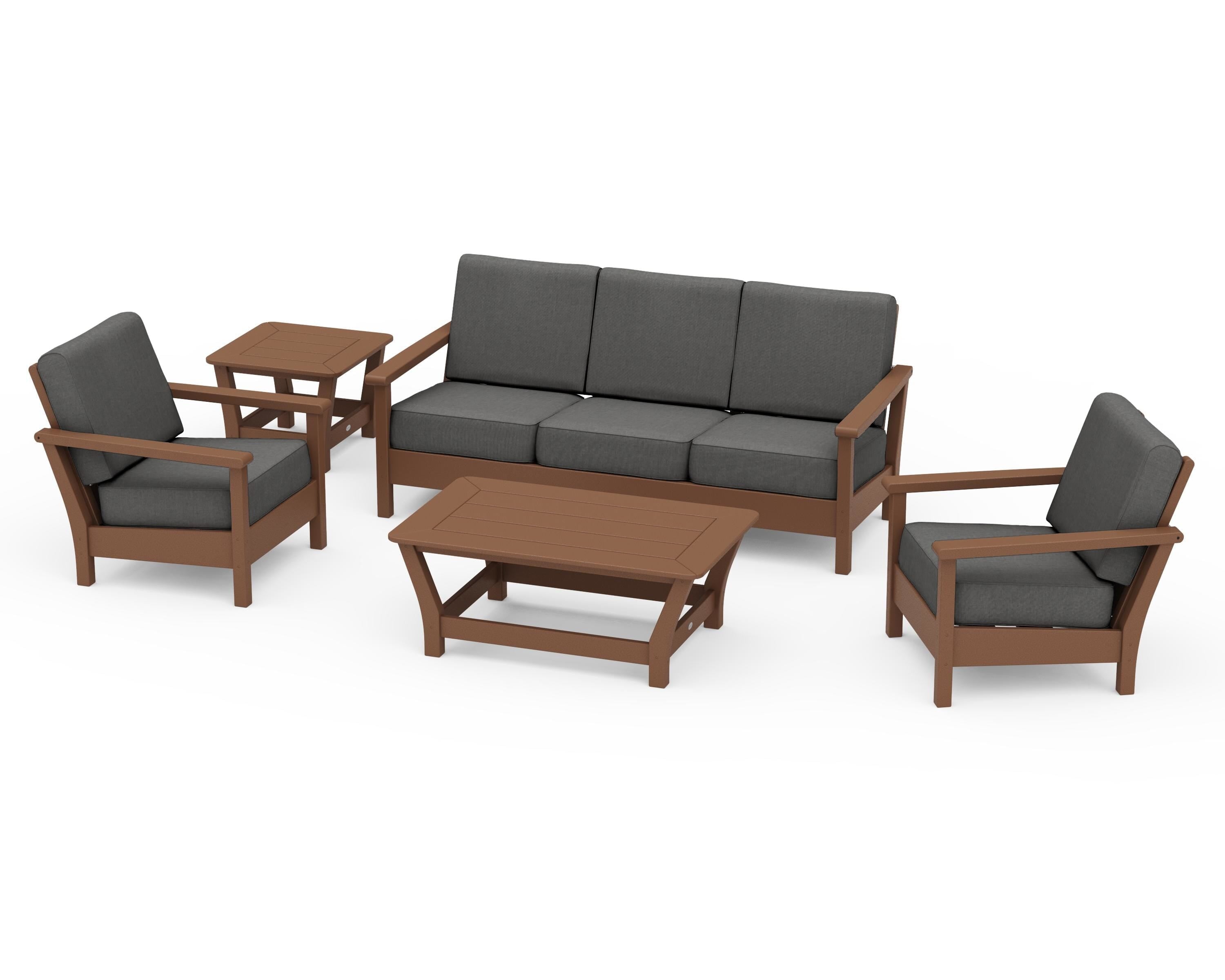POLYWOOD® Harbour 5-Piece Deep Seating Set in Teak / Spectrum Carbon