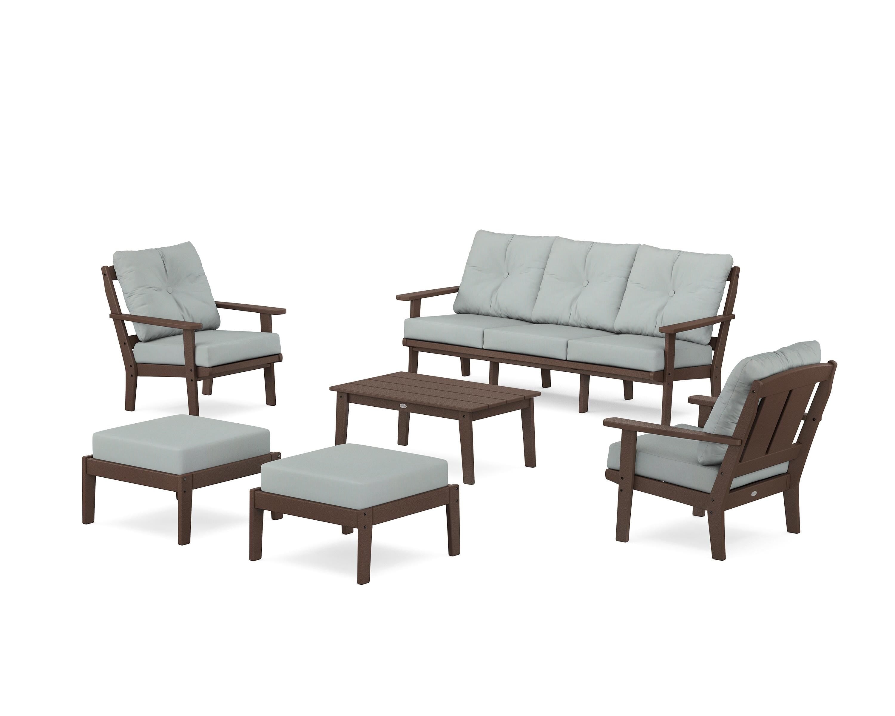 POLYWOOD® Mission 6-Piece Lounge Sofa Set in Mahogany / Spa