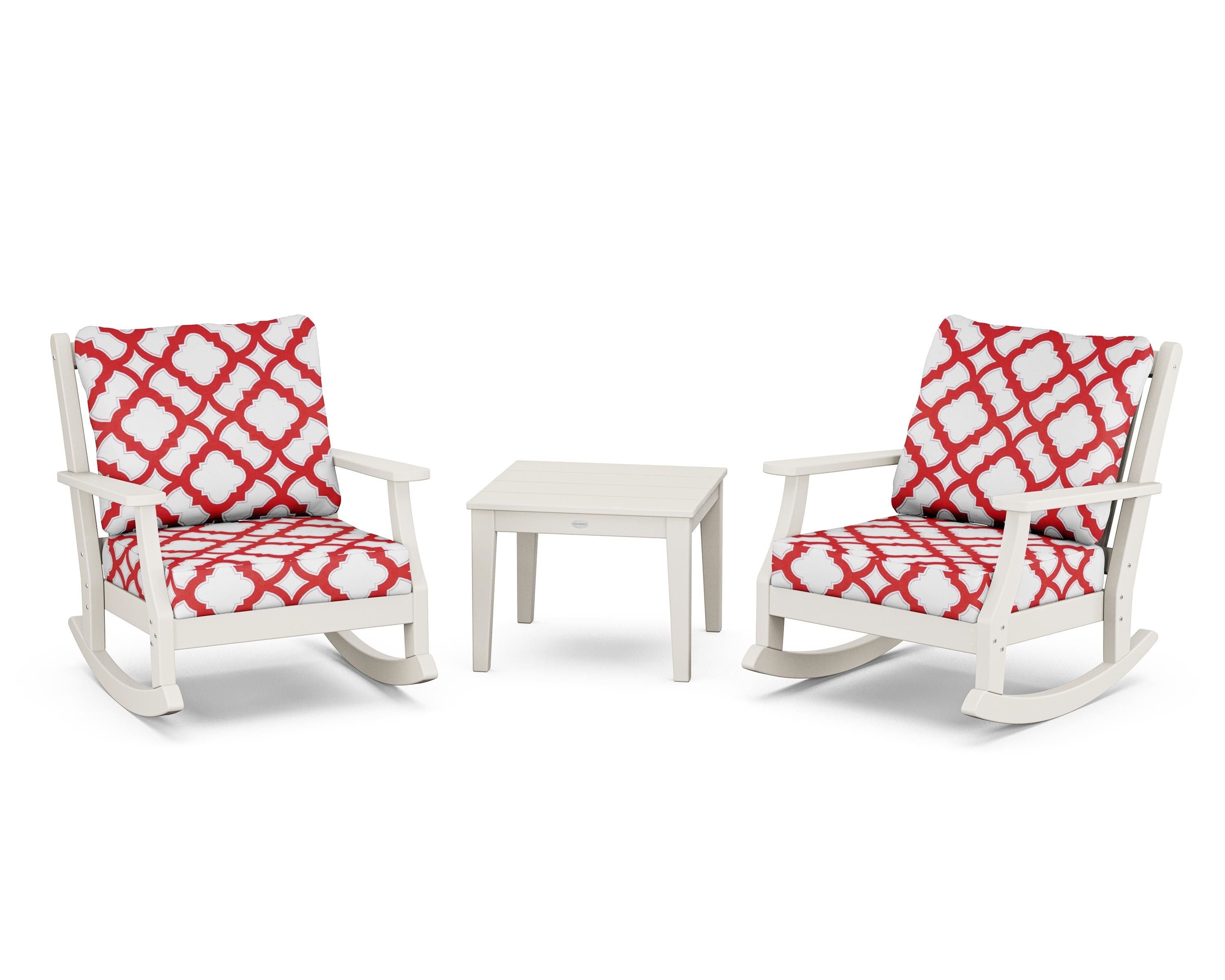 Country Living Wovendale 3-Piece Deep Seating Rocker Set in Sand / Trellis Crimson