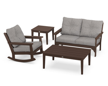 POLYWOOD® Vineyard 4-Piece Deep Seating Rocker Set in Mahogany / Grey Mist