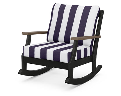 POLYWOOD® Braxton Deep Seating Rocking Chair in Black / Kona / Cabana Stripe Navy