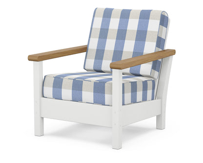 POLYWOOD® Harbour Deep Seating Chair in White / Natural / Buffalo Plaid Sky Blue