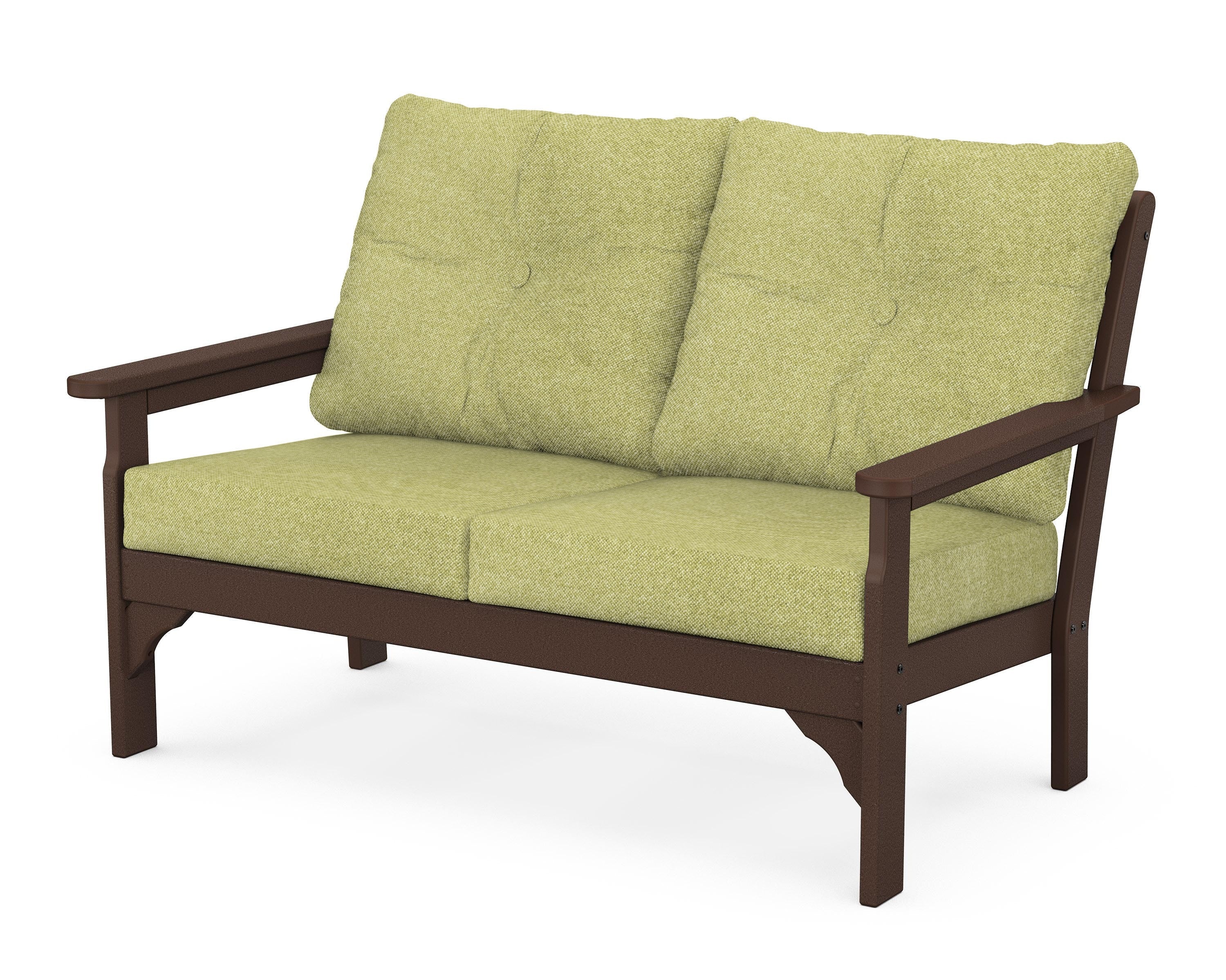 POLYWOOD® Vineyard Deep Seating Loveseat in Mahogany / Chartreuse Boucle
