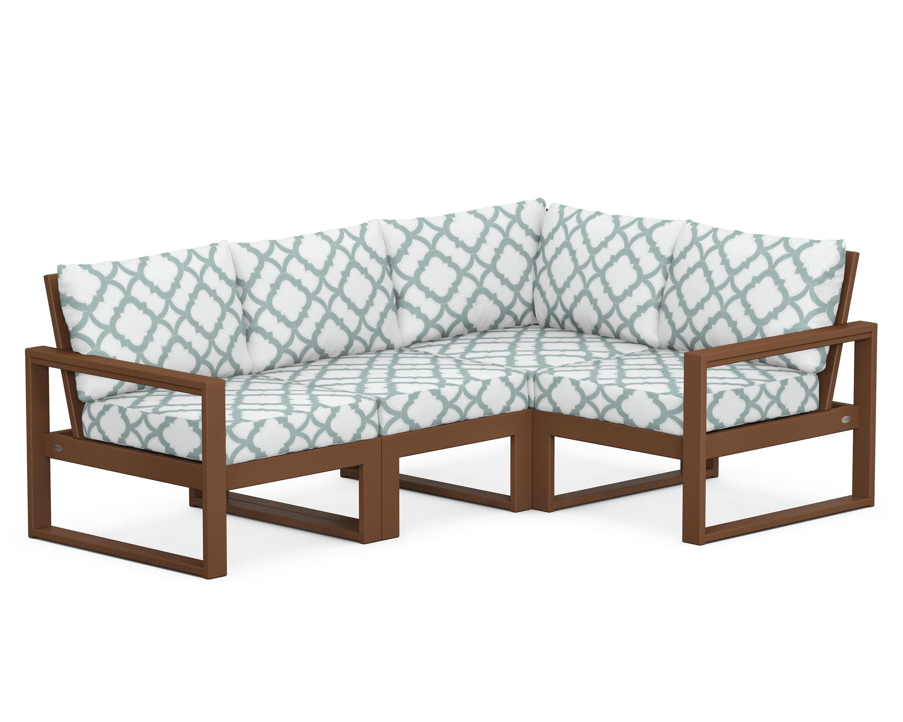 POLYWOOD® EDGE 4-Piece Modular Deep Seating Set in Teak / Trellis Glacier Spa