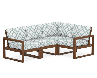 POLYWOOD® EDGE 4-Piece Modular Deep Seating Set in Teak / Trellis Glacier Spa