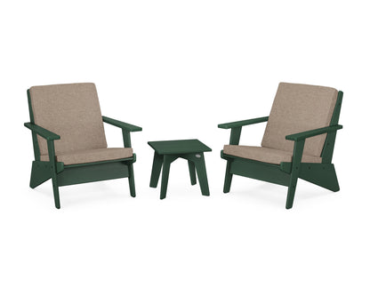 POLYWOOD® Riviera Modern Lounge 3-Piece Set in Green / Spiced Burlap