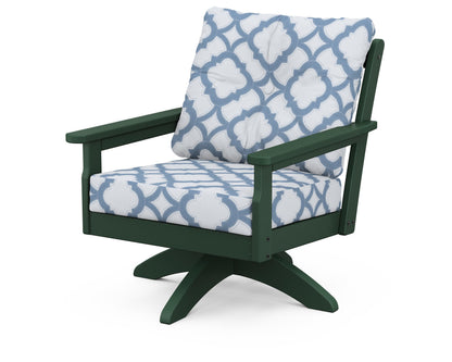 POLYWOOD® Vineyard Deep Seating Swivel Chair in Green / Trellis Sky Blue