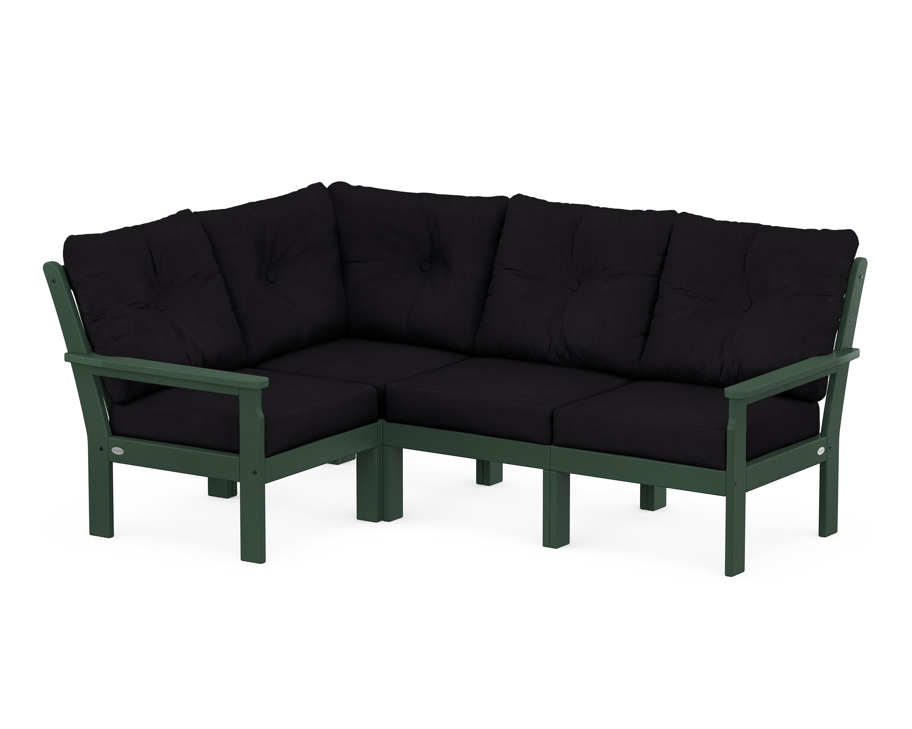 POLYWOOD® Vineyard 4-Piece Sectional in Green / Midnight Linen