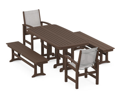 POLYWOOD® Coastal 5-Piece Dining Set in Mahogany / Parchment Sling