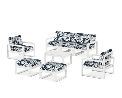 POLYWOOD® EDGE Sectional 8-Piece Lounge Sofa Set in White / Leaf Marine Indigo