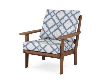 POLYWOOD® Prairie Deep Seating Chair in Teak / Trellis Sky Blue