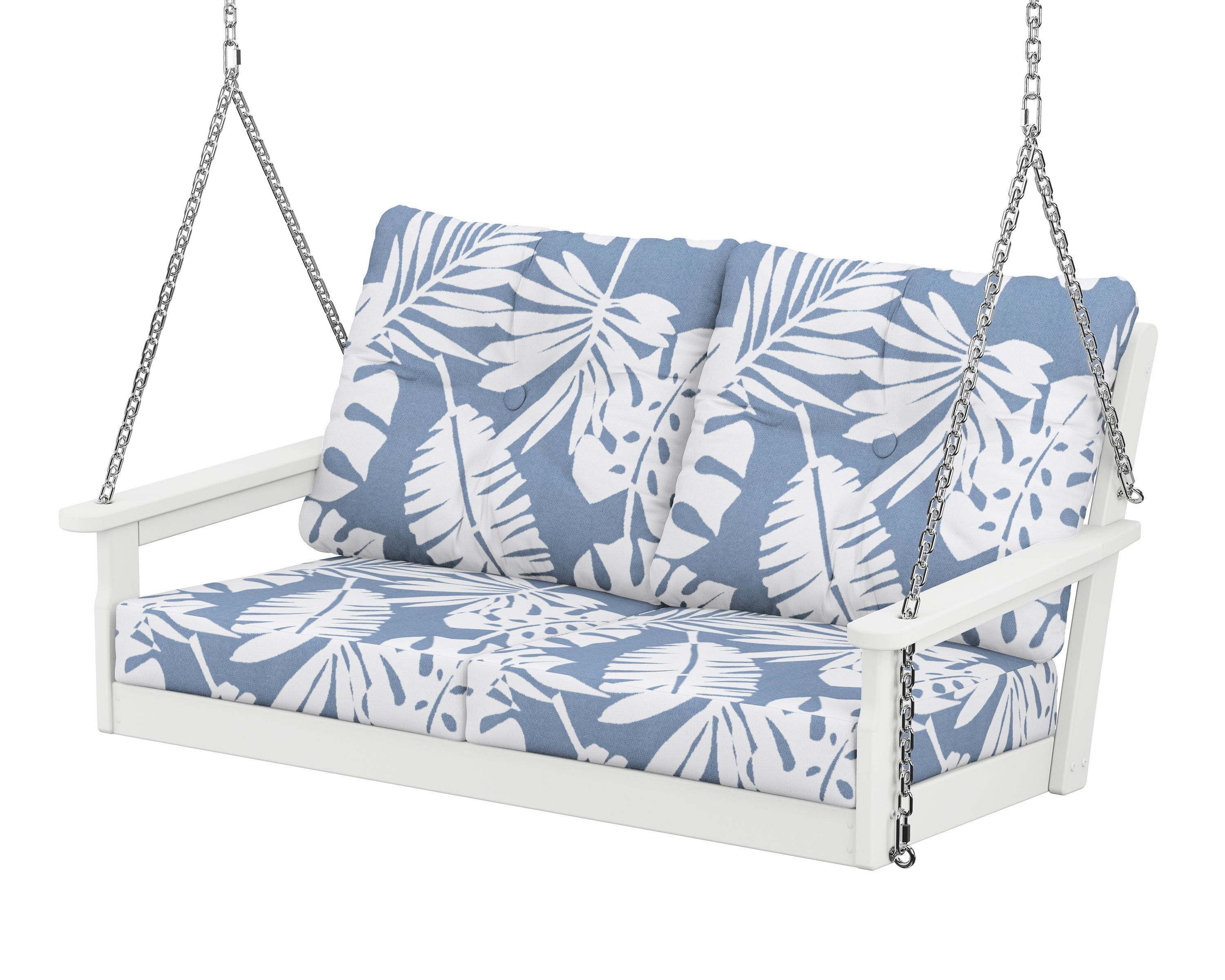 POLYWOOD® Vineyard Deep Seating Swing in White / Leaf Sky Blue