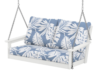 POLYWOOD® Vineyard Deep Seating Swing in White / Leaf Sky Blue