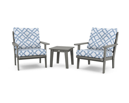 POLYWOOD® Lakeside 3-Piece Deep Seating Chair Set in Slate Grey / Trellis Sky Blue