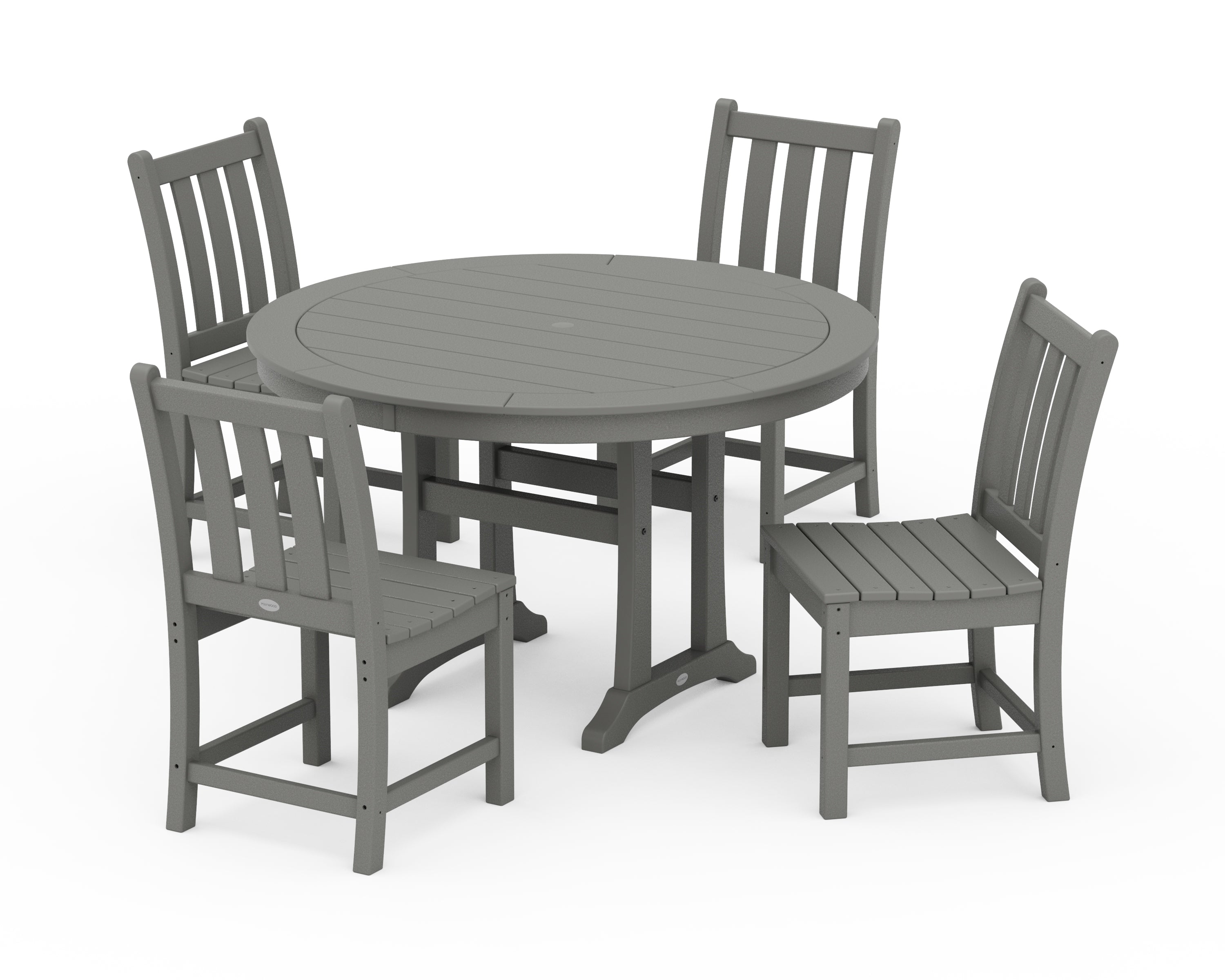 POLYWOOD® Traditional Garden Side Chair 5-Piece Round Dining Set With Trestle Legs in Slate Grey