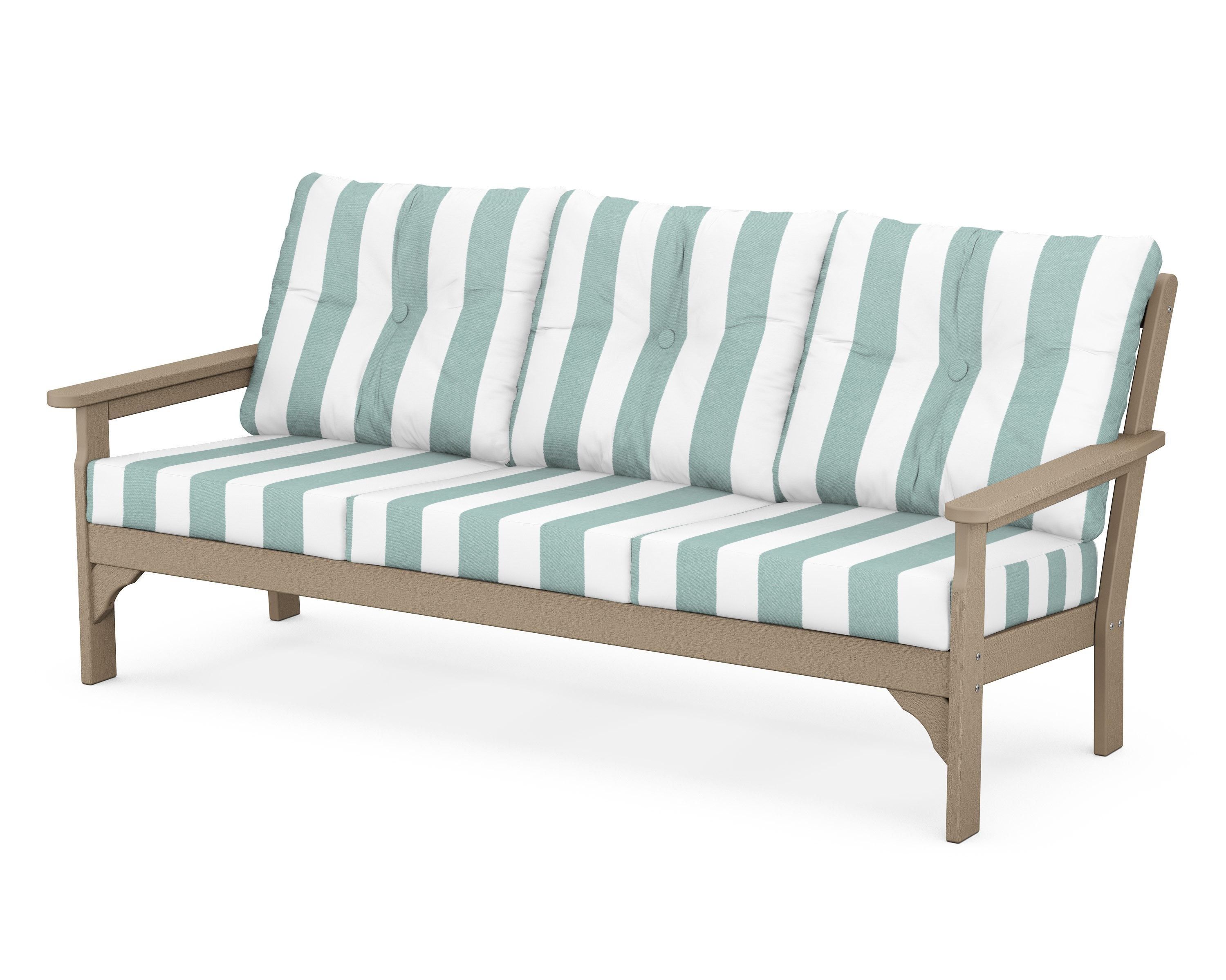 POLYWOOD® Vineyard Deep Seating Sofa in Vintage Sahara / Cabana Stripe Glacier Spa