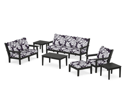 POLYWOOD® Chippendale 7-Piece Deep Seating Set in Black / Leaf Navy