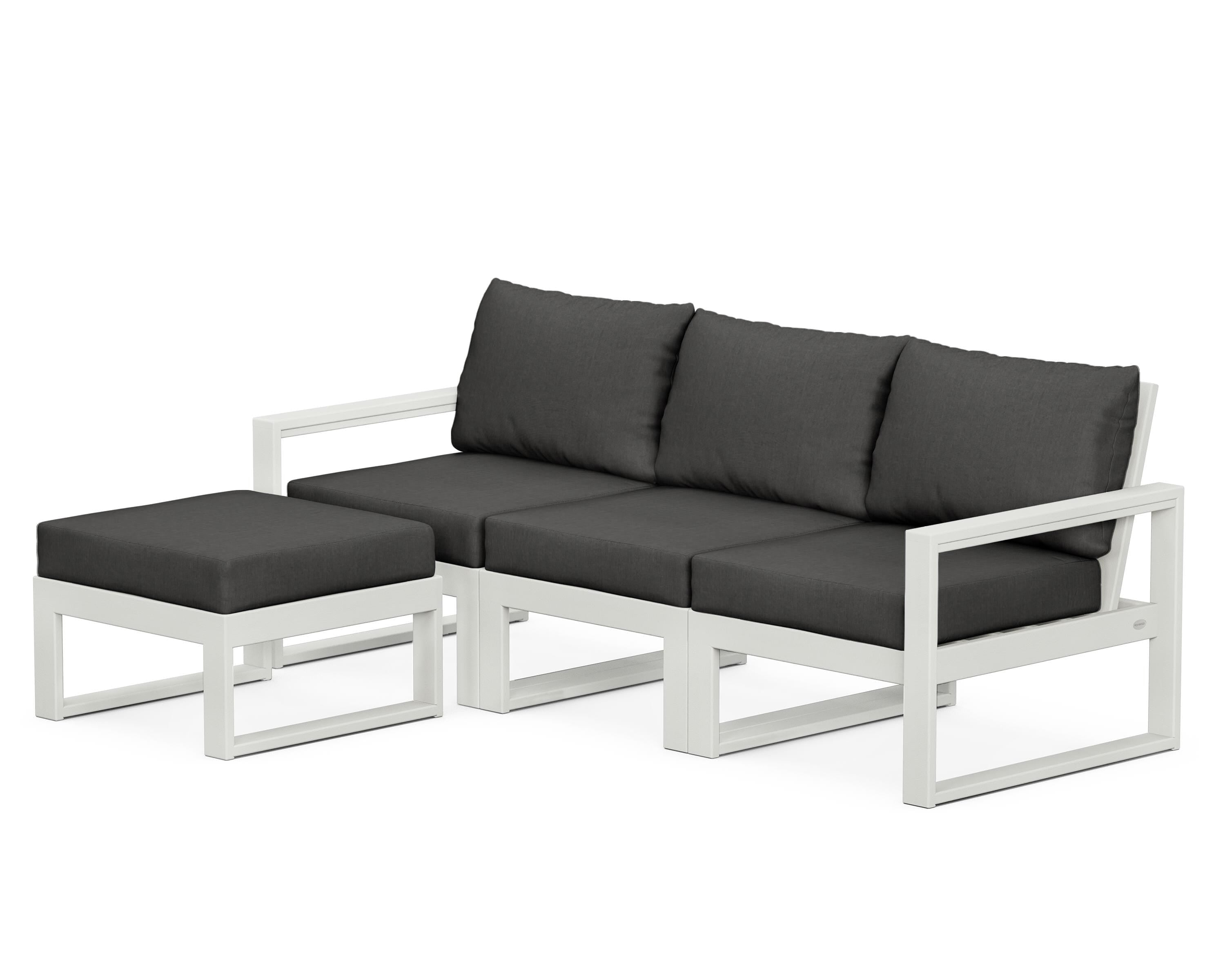 POLYWOOD® EDGE 4-Piece Modular Deep Seating Set with Ottoman in Vintage White / Spectrum Carbon