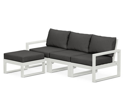 POLYWOOD® EDGE 4-Piece Modular Deep Seating Set with Ottoman in Vintage White / Spectrum Carbon