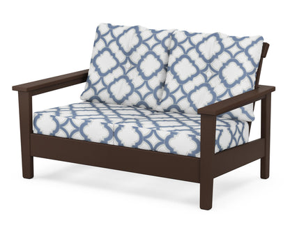 POLYWOOD® Prescott Deep Seating Loveseat in Mahogany / Trellis Sky Blue