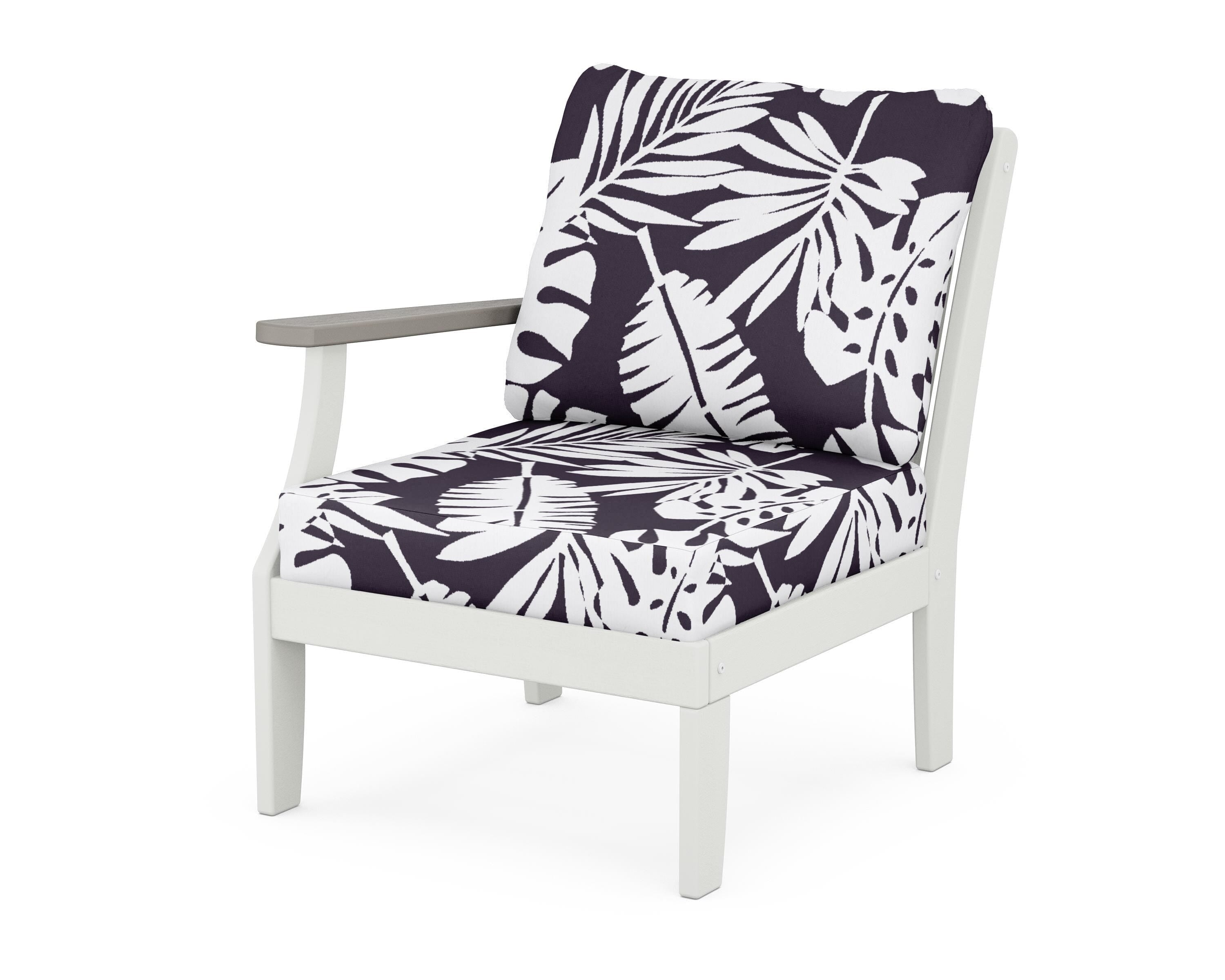POLYWOOD® Braxton Modular Left Arm Chair in White / Driftwood / Leaf Navy
